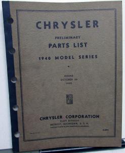 1940 Chrysler Preliminary Parts List Book C25 C26 C27 Royal Windsor Imperial