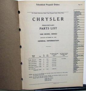 1940 Chrysler Preliminary Parts List Book C25 C26 C27 Royal Windsor Imperial