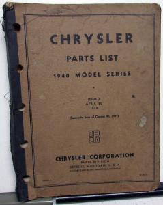 1940 Chrysler Dealer Parts List Book C25 C26 C27 Royal Windsor Imperial Orig