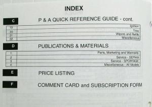 1998 Kia Parts Book Pricing and Information - August 3