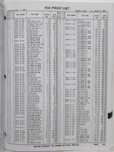 1997 Kia Parts Book Pricing and Information - December 1