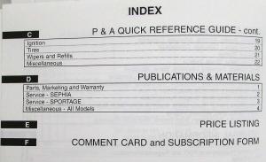 1998 Kia Parts Book Pricing and Information - December 7