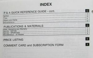 1999 Kia Parts Book Pricing and Information - April 5