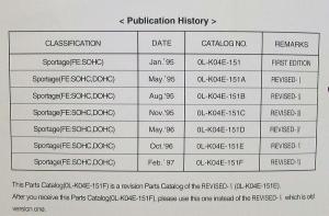 1997 Kia Sportage Parts Book Catalog - Revised February - Model Year 1995-1997