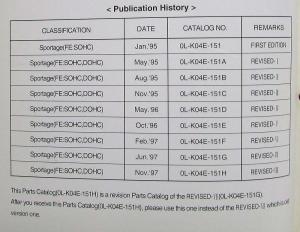 1997 Kia Sportage Parts Book Catalog - Revised November - Model Year 1995-1998