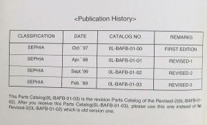 1999 Kia Sephia Parts Book Catalog - Revised February - Model Year 1998-1999