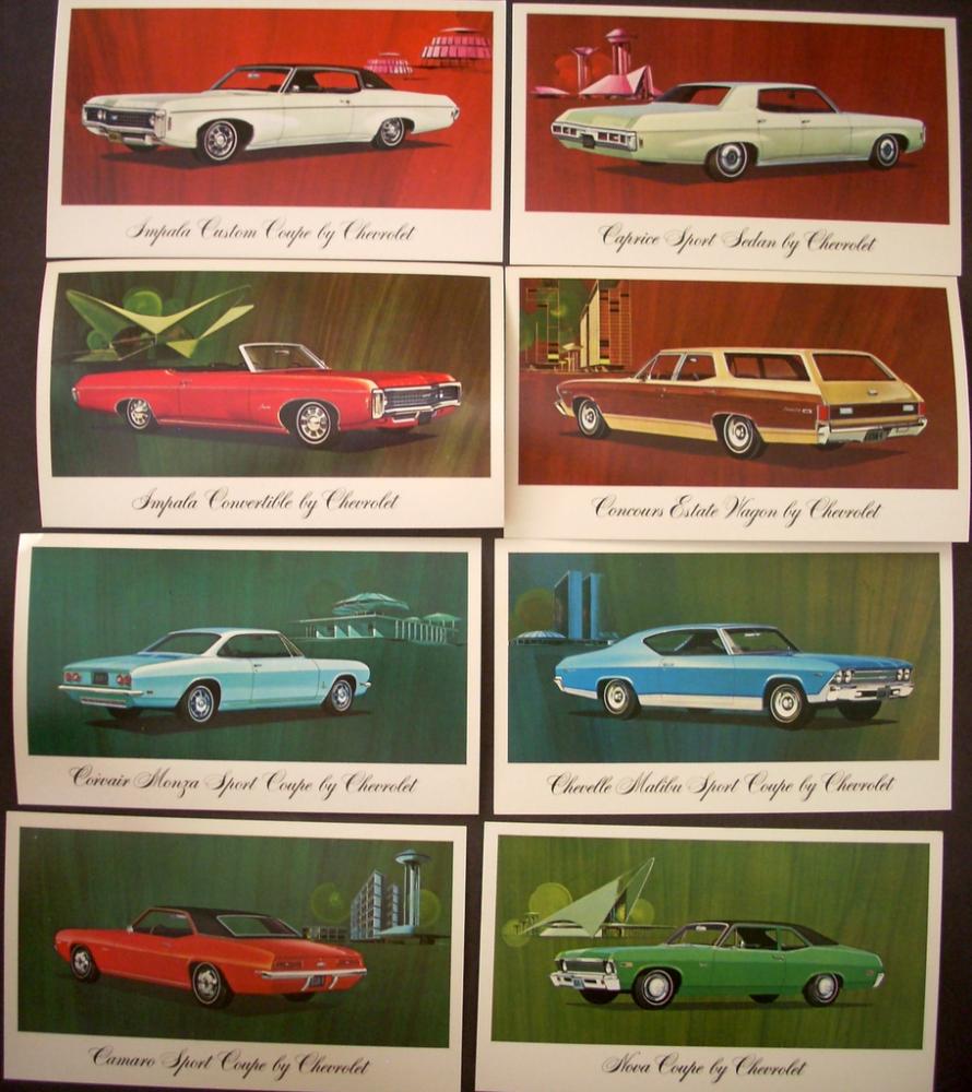 NOS 1969 Chevrolet Post Cards Camaro Corvair Chevelle Impala Convertible Nova