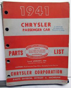 1941 Chrysler Dealer Parts List Book C28 C30 C33 Royal Windsor Imperial Orig