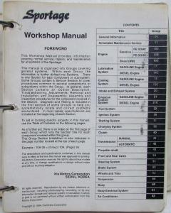 1994 Kia Sportage Service Shop Repair Manual