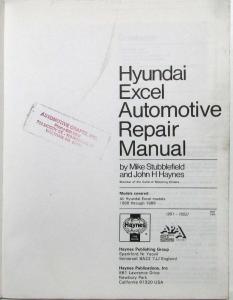 1986-1989 Hyundai Excel Haynes Automotive Repair Manual