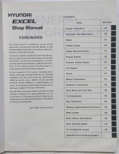 1988 Hyundai Excel Service Shop Repair Manual