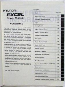 1990 Hyundai Excel Service Shop Repair Manual