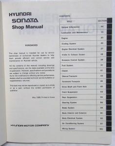 1990 Hyundai Sonata Service Shop Repair Manual