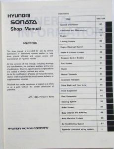 1991 Hyundai Sonata Service Shop Repair Manual