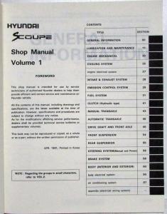 1992 Hyundai Scoupe Service Shop Repair Manual - 2 Volume Set