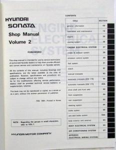 1992 Hyundai Sonata Service Shop Repair Manual - 2 Volume Set