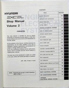 1992 Hyundai Excel Service Shop Repair Manual - 2 Volume Set