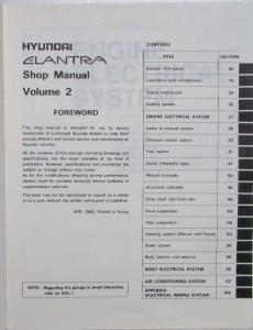 1993 Hyundai Elantra Service Shop Repair Manual - 2 Volume Set