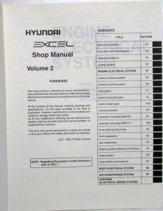 1993 Hyundai Excel Service Shop Repair Manual - 2 Volume Set