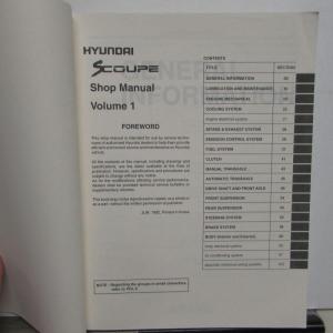 1993 Hyundai Scoupe Service Shop Repair Manual Volume 1 Only Of 2 Volume Set