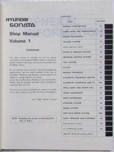 1993 Hyundai Sonata Service Shop Repair Manual - 2 Volume Set