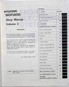 1993 Hyundai Sonata Service Shop Repair Manual - 2 Volume Set