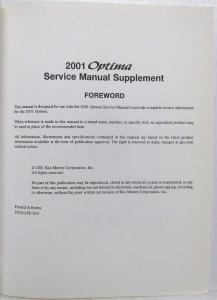 2001 Kia Optima Service Manual Supplement