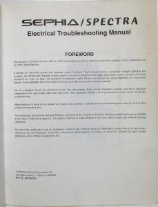 2001 Kia Sephia Spectra Electrical Troubleshooting Manual