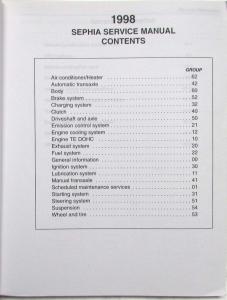 1998 Kia Sephia Service Shop Repair Manual - Preliminary