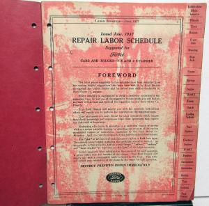 1937 Ford Dealer Suggested Repair Labor Schedule Book Prices Car & Truck Orig