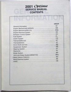 2001 Kia Optima Service Shop Repair Manual