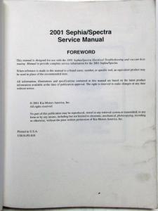 2001 Kia Sephia Spectra Service Shop Repair Manual