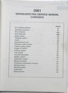 2001 Kia Sephia Spectra Service Shop Repair Manual