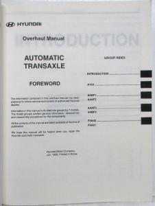 1999-2000 Hyundai Automatic Transaxle Overhaul Manual