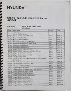 1996-1998 Hyundai Engine Fault Code Diagnostic Manual OBD-II - Spiral Bound