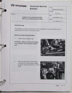 1998 Hyundai Technical Service Bulletins in Folder