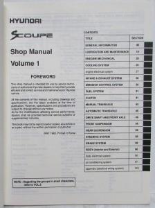 1994 Hyundai Scoupe Service Shop Repair Manual - 2 Volume Set