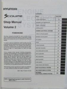 1994 Hyundai Scoupe Service Shop Repair Manual - 2 Volume Set