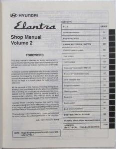 1998 Hyundai Elantra Service Shop Repair Manual - 2 Volume Set
