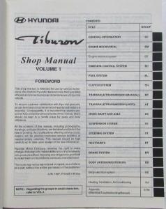 1998 Hyundai Tiburon Service Shop Repair Manual - 2 Volume Set