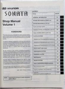 1998 Hyundai Sonata Service Shop Repair Manual - 2 Volume Set