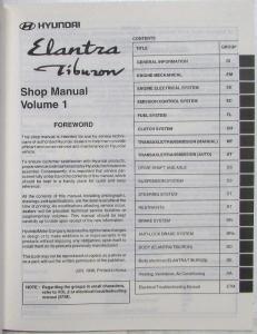 1999 Hyundai Elantra/Tiburon Service Shop Repair Manual - 2 Volume Set