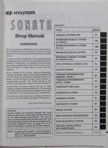 2001 Hyundai Sonata Service Shop Repair Manual