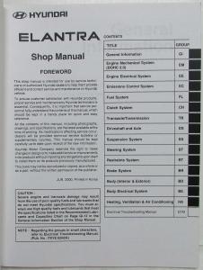 2001 Hyundai Elantra Service Shop Repair Manual