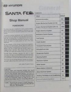 2001 Hyundai Santa Fe Service Shop Repair Manual