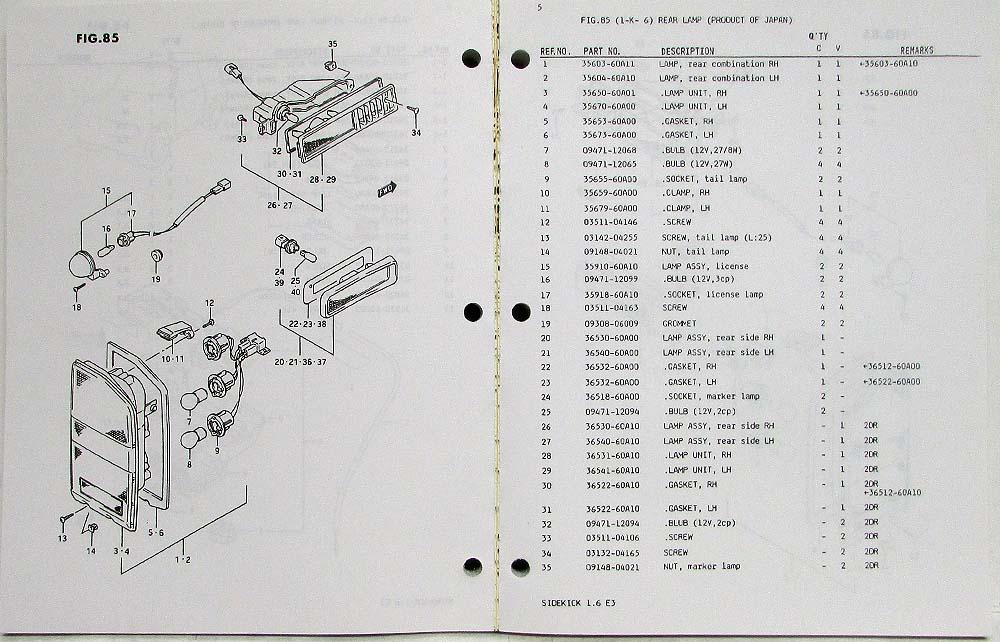 1996 Suzuki Sidekick Parts Book Catalog April Model Year 1989 1990 1991