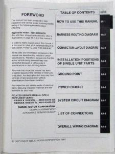 1993 Suzuki Sidekick Dealer Electrical Wiring Diagram Manual