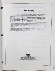 1996 Ford Powertrain Control Emissions Diagnosis Service Manual Mercury Villager