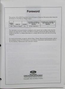 2000 Ford Powertrain Control Emissions Diagnosis Service Manual Mercury Villager