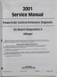 2001 Ford Powertrain Control Emissions Diagnosis Service Manual Mercury Villager